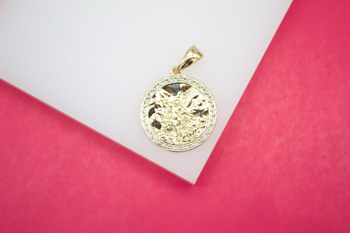 Gold Filled Saint Michael Archangel Guardian Angel Pendant (A95)-0