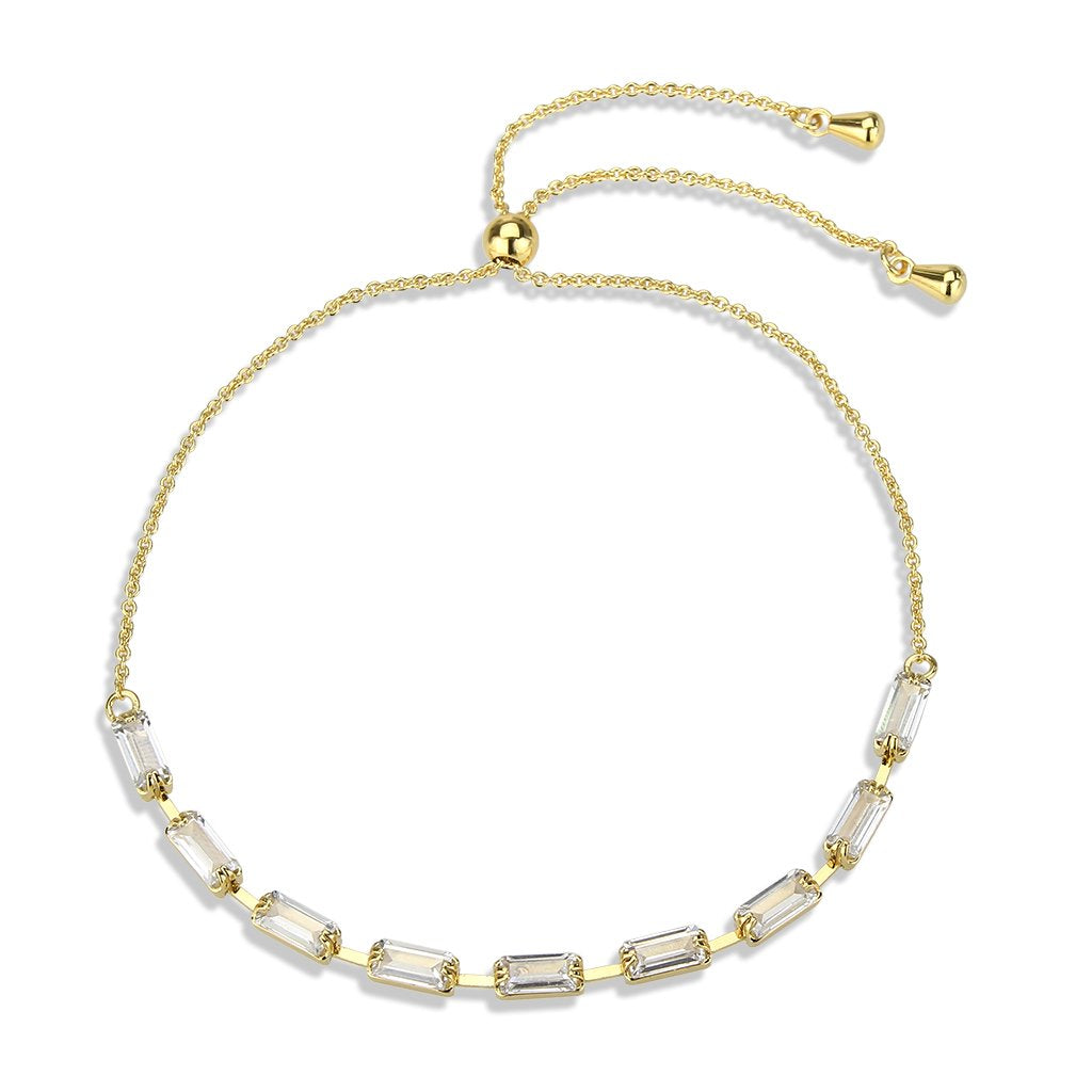 3W1656 - Gold Brass Bracelet with AAA Grade CZ in Clear-3