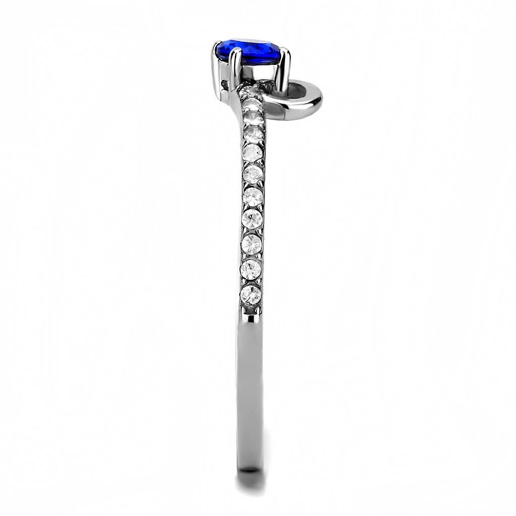 DA114 - High polished (no plating) Stainless Steel Ring with AAA Grade CZ in London Blue-4