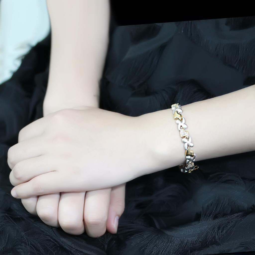 LO4736 - Gold+Rhodium Brass Bracelet with AAA Grade CZ in Clear-4