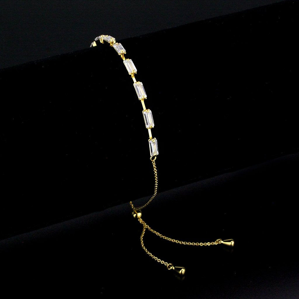 3W1656 - Gold Brass Bracelet with AAA Grade CZ in Clear-0