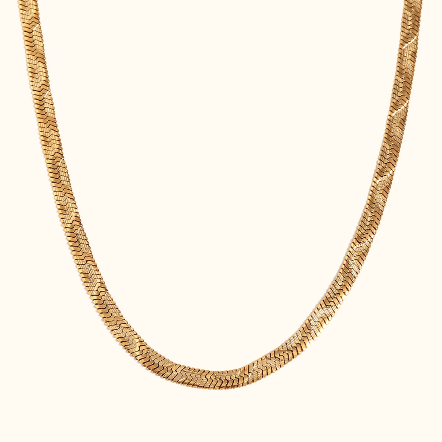 Patterned Herringbone - 18K Gold Plated, Waterproof Necklace-0