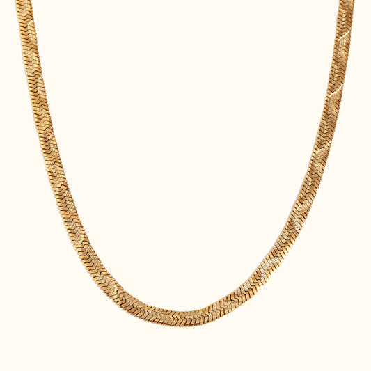 Patterned Herringbone - 18K Gold Plated, Waterproof Necklace-0