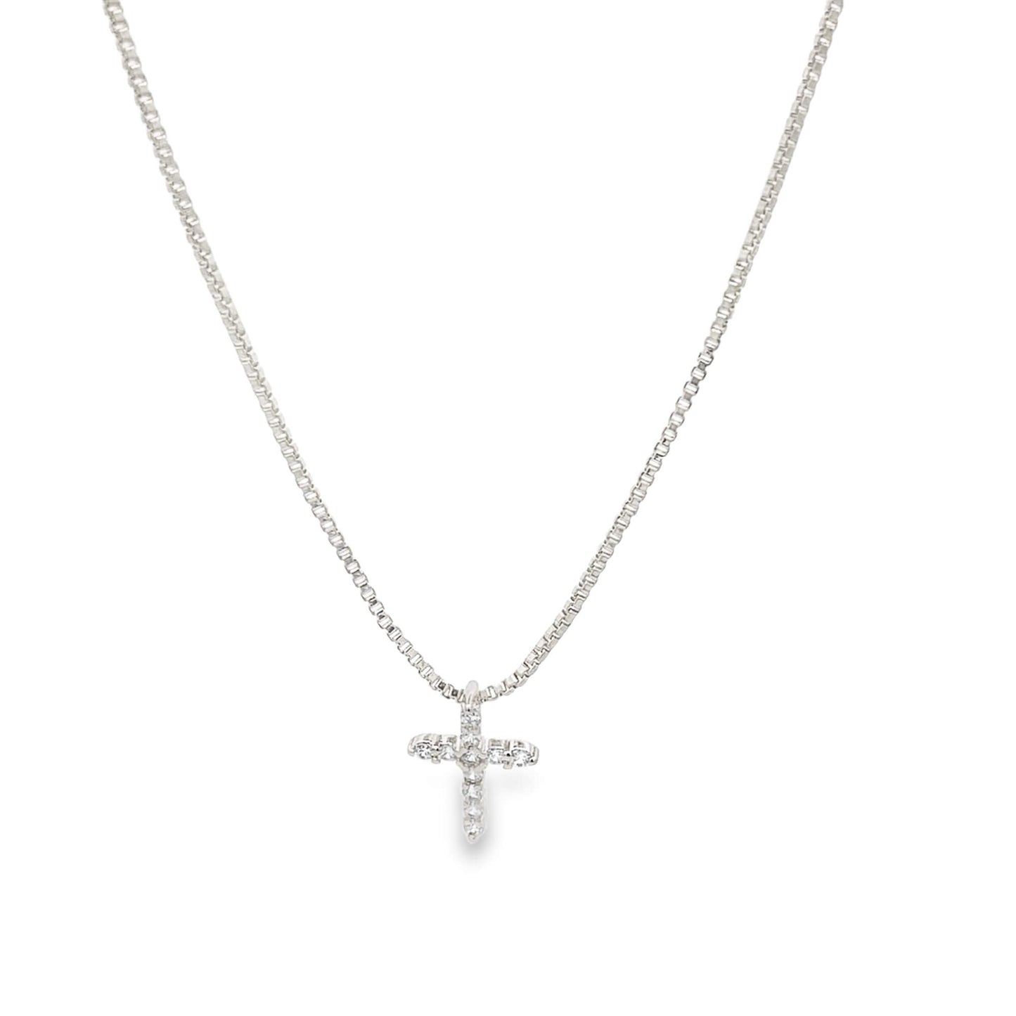 Dainty CZ Pave Cross Pendant Box Chain Necklace (F238A)-1