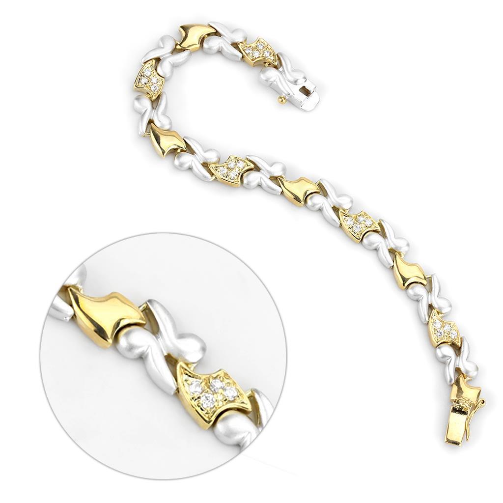 LO4736 - Gold+Rhodium Brass Bracelet with AAA Grade CZ  in Clear-2