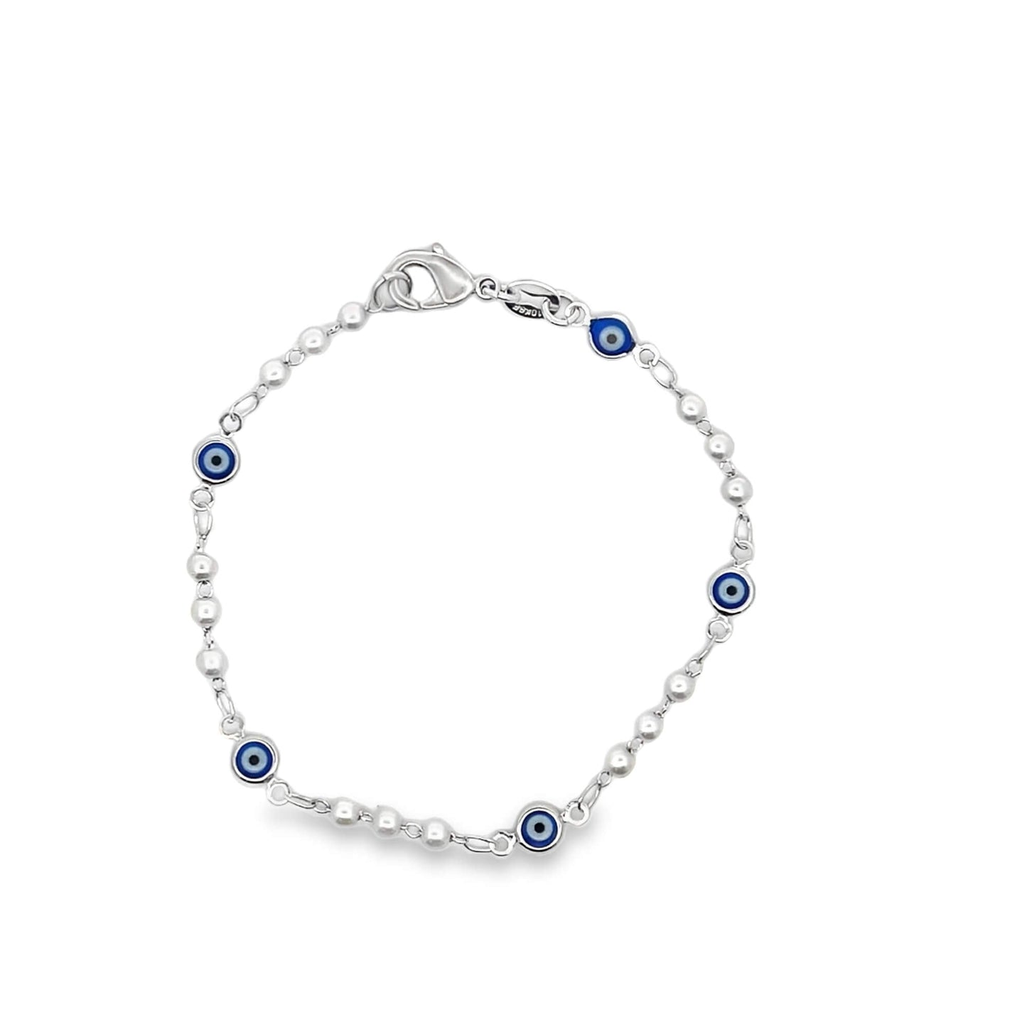 Evil Eye Charm Triple Pearl Link Bracelet (I235A)