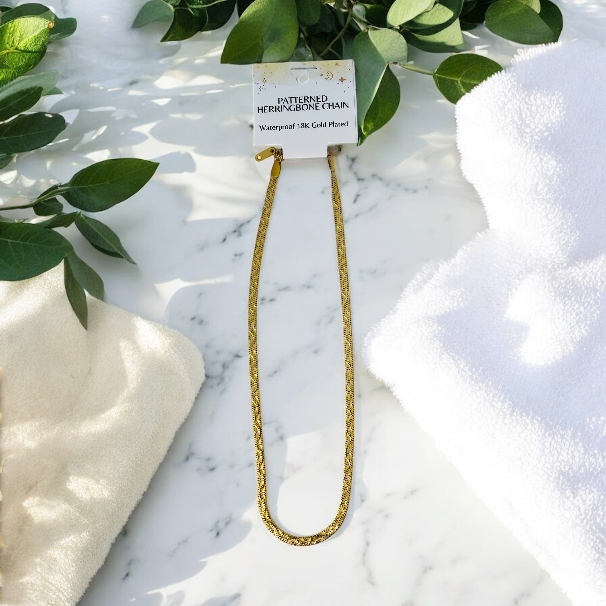 Patterned Herringbone - 18K Gold Plated, Waterproof Necklace-3