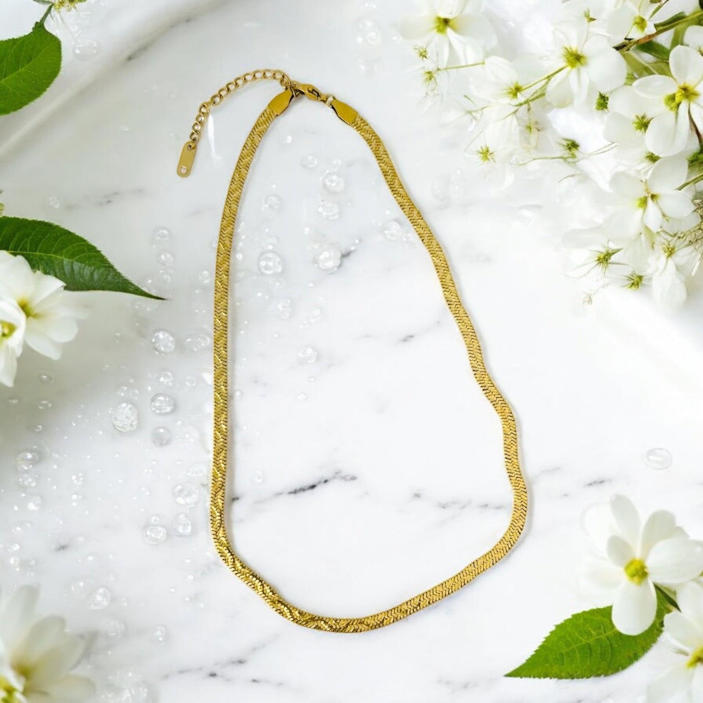 Patterned Herringbone - 18K Gold Plated, Waterproof Necklace-2