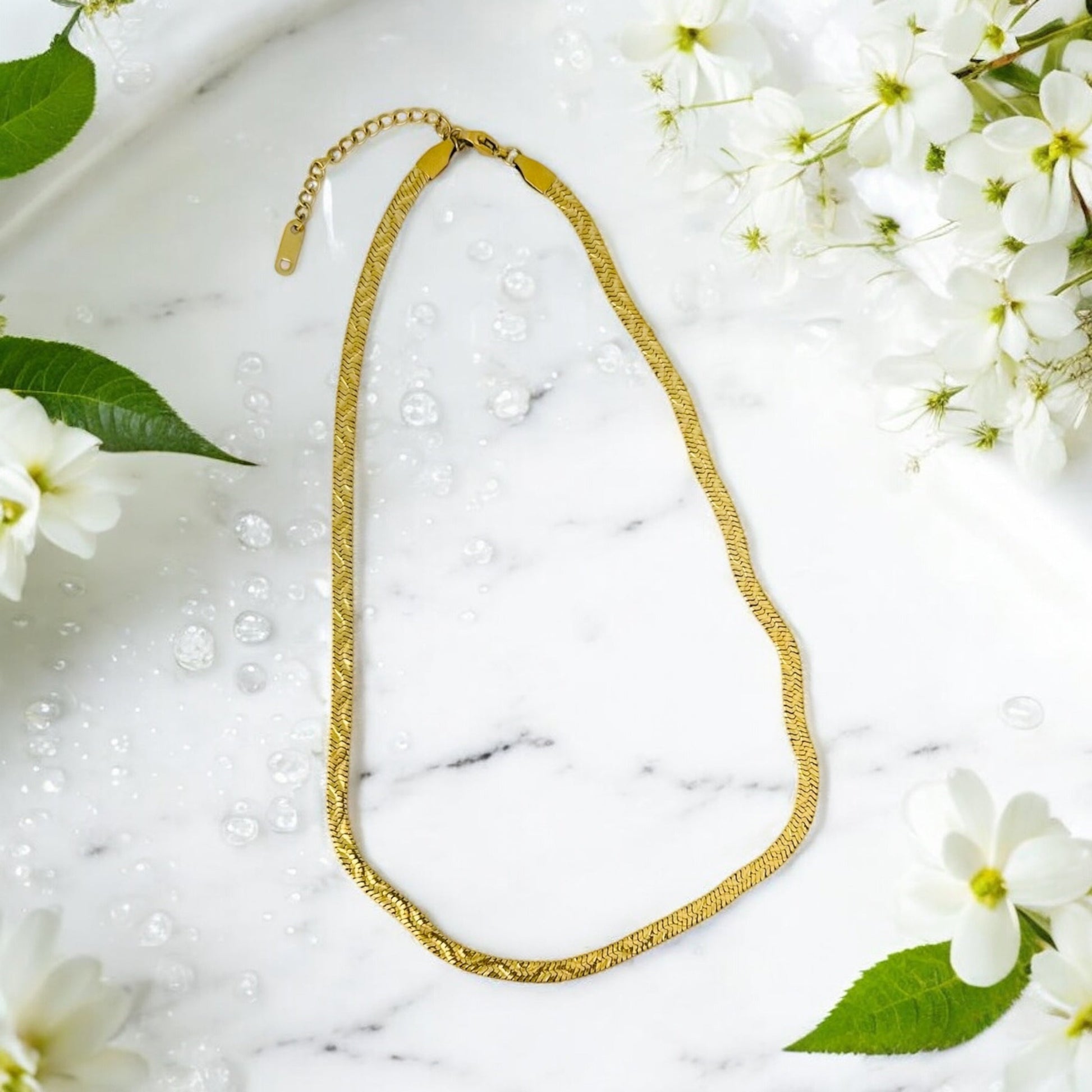 Patterned Herringbone - 18K Gold Plated, Waterproof Necklace-2