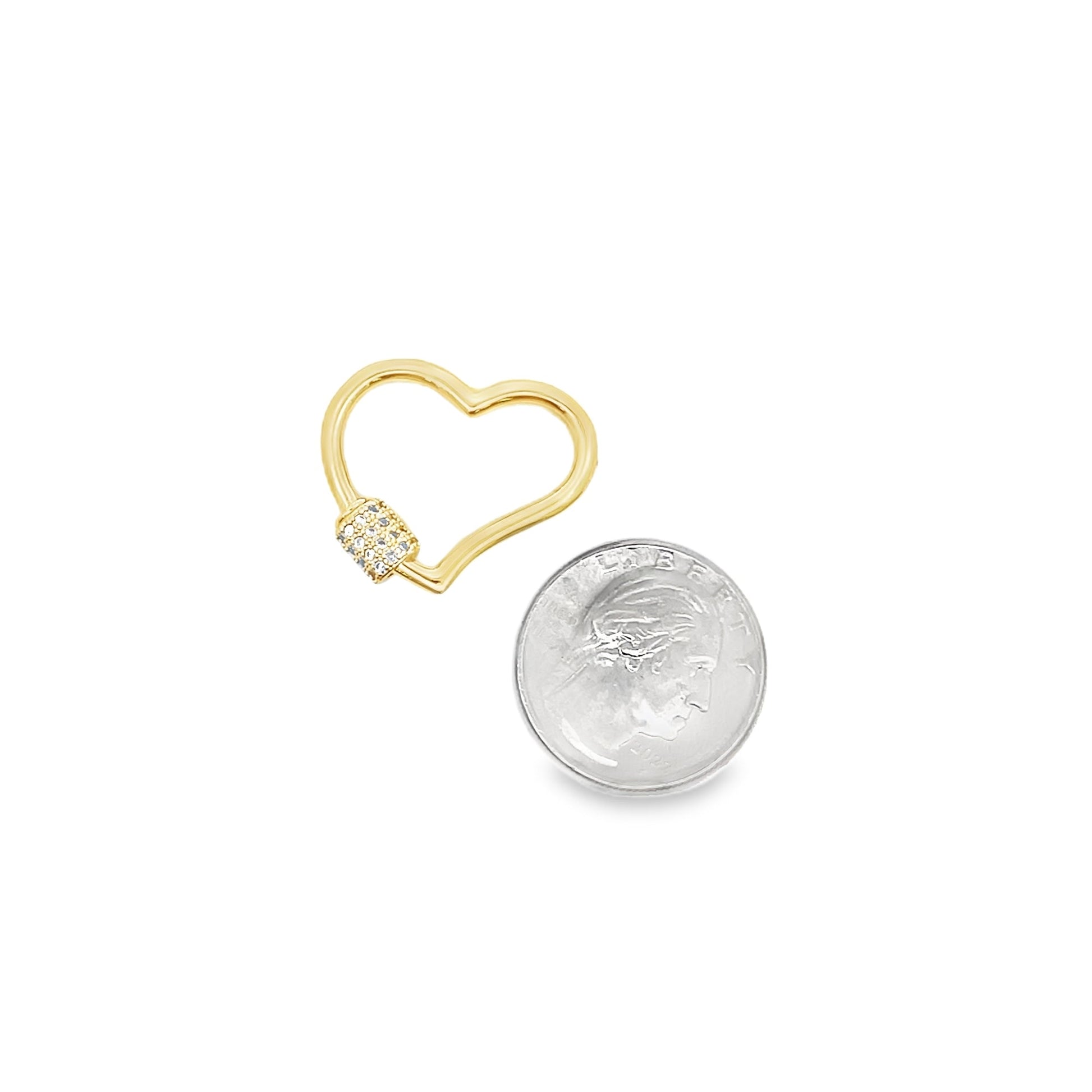 Gold Filled Heart-Shaped Carabiner Lock Screw Clasp with CZ Stones (XX14)-2