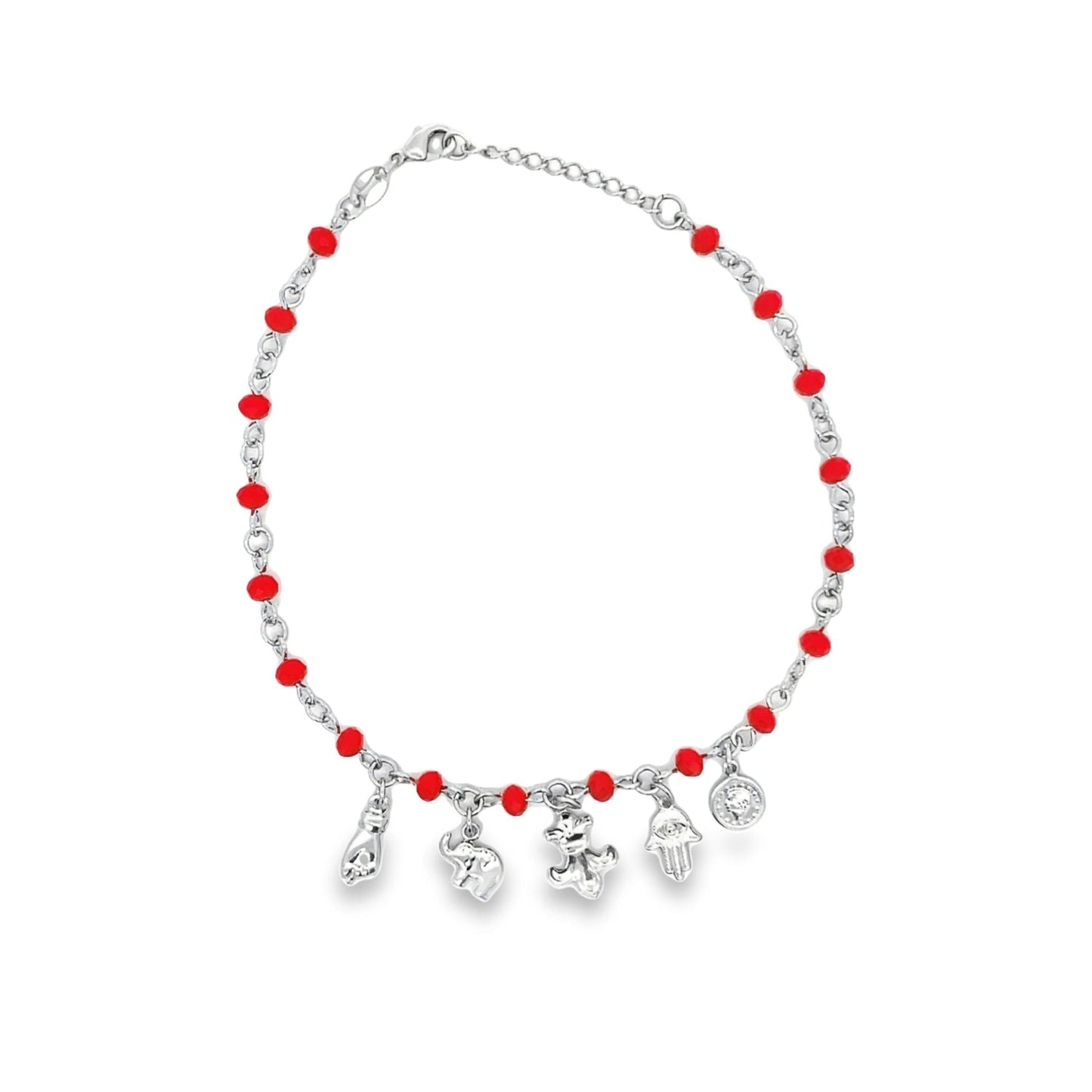 Red Bead Figa, Hamsa, Royal, Elephant Anklet  (E101)-1