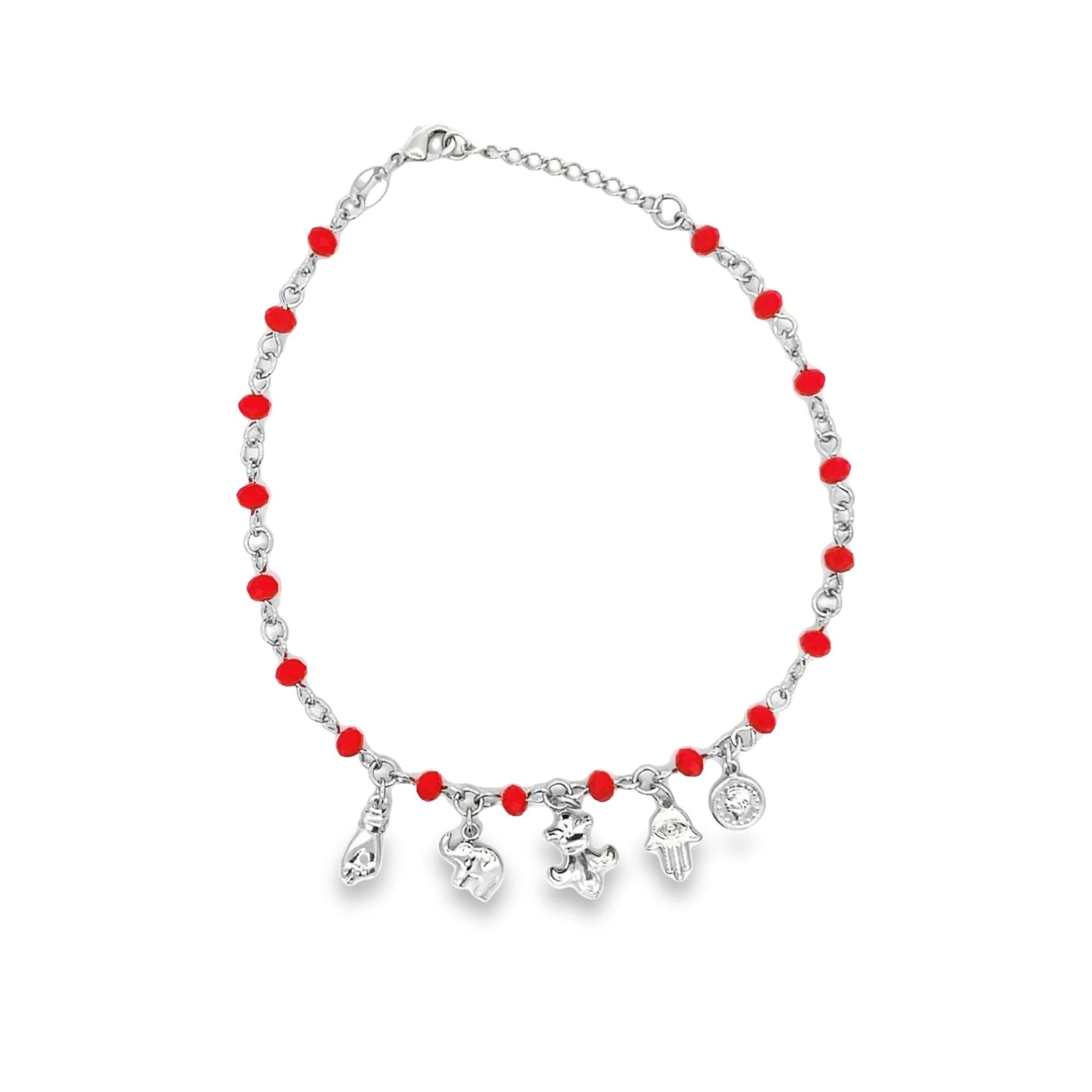 Red Bead Figa, Hamsa, Royal, Elephant Anklet  (E101)-1