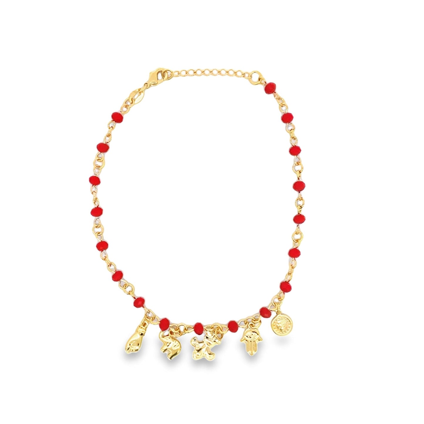 Red Bead Figa, Hamsa, Royal, Elephant Anklet  (E101)-0
