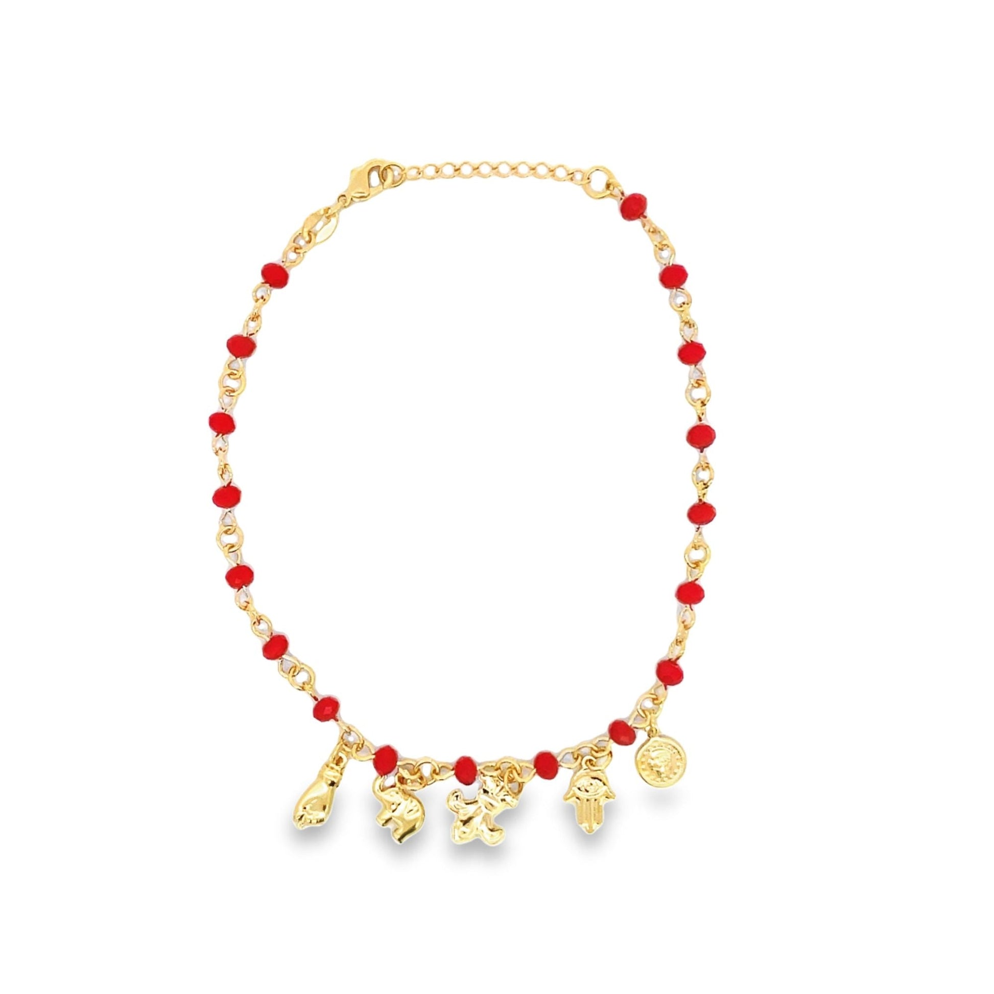 Red Bead Figa, Hamsa, Royal, Elephant Anklet  (E101)-0
