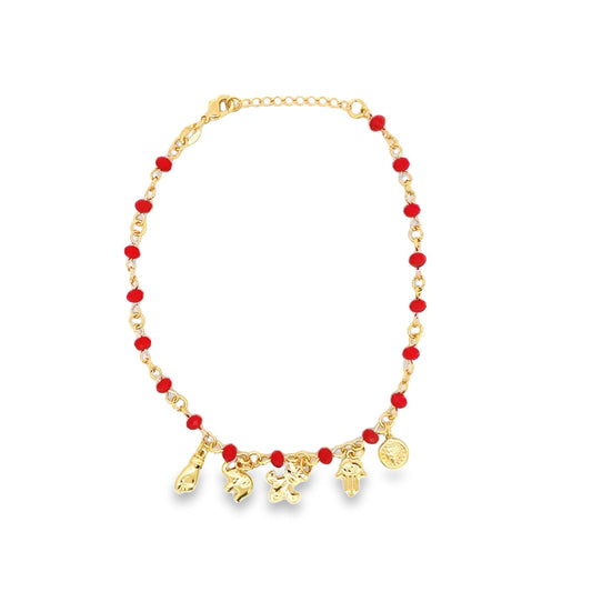 Red Bead Figa, Hamsa, Royal, Elephant Anklet  (E101)-0