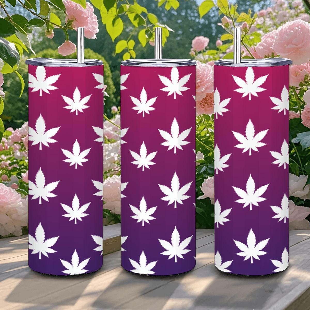 ColorFlow | Magenta Dream Leaf Tumbler 20oz | Purple Gradient Cannabis Steel Cup | Weed Gift for Stoner Women-0