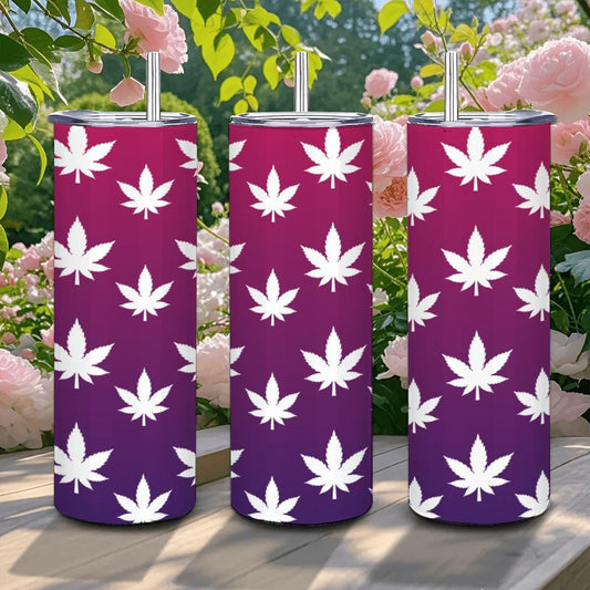 ColorFlow | Magenta Dream Leaf Tumbler 20oz | Purple Gradient Cannabis Steel Cup | Weed Gift for Stoner Women-0