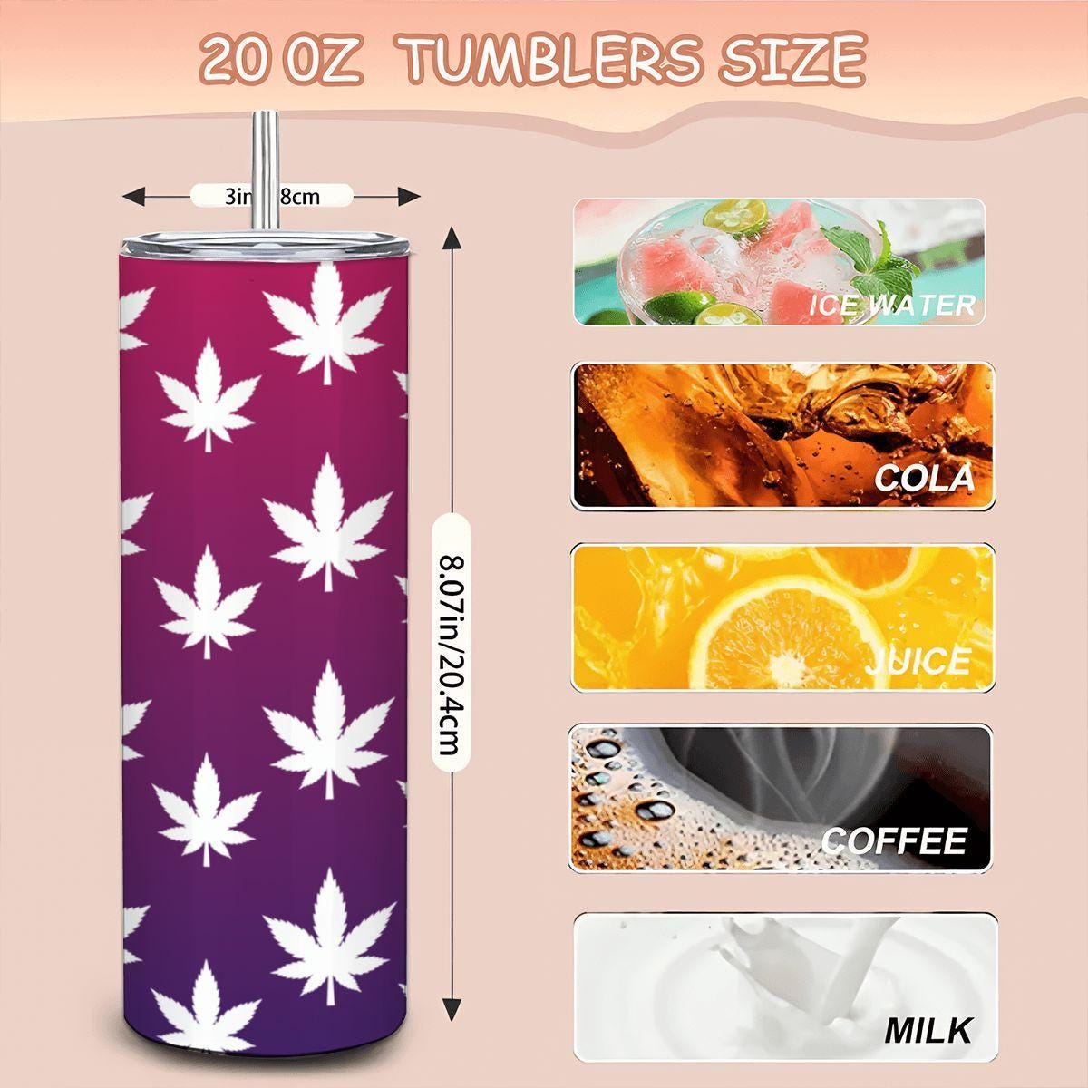 ColorFlow | Magenta Dream Leaf Tumbler 20oz | Purple Gradient Cannabis Steel Cup | Weed Gift for Stoner Women-3